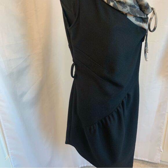 LAUREN Bagliore Black wrap dress coat gray high rolled collar sleeveless Sz S - Picture 5 of 14